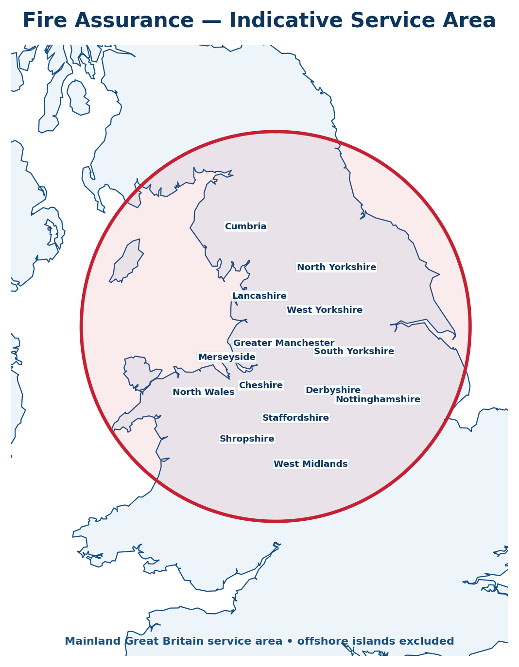 Indicative Central UK Mainland service coverage map
