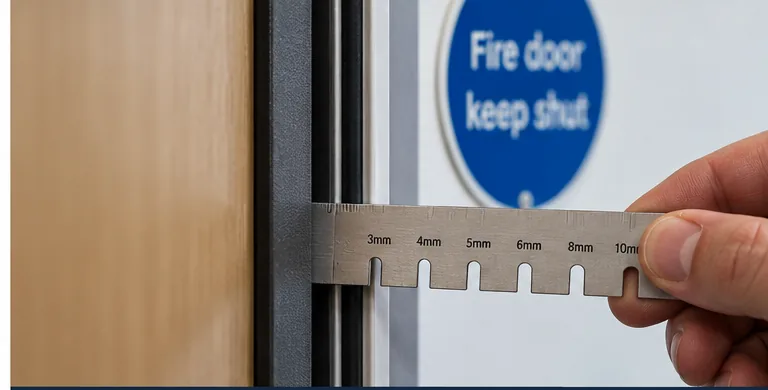 Checking a fire door gap during an inspection