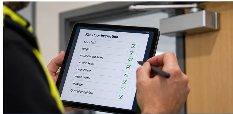 Fire door inspection findings being documented for compliance records
